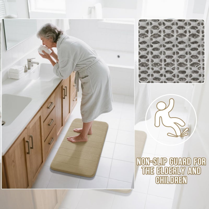 Yimobra Long Bath Mat 44"x24", Super Soft Quick Dry Memory Foam Bathroom Rug, Water Absorbent, Non Slip Backing Machine Washable for Tub Shower, Thick Comfort Support, Pale Khaki - Image 5